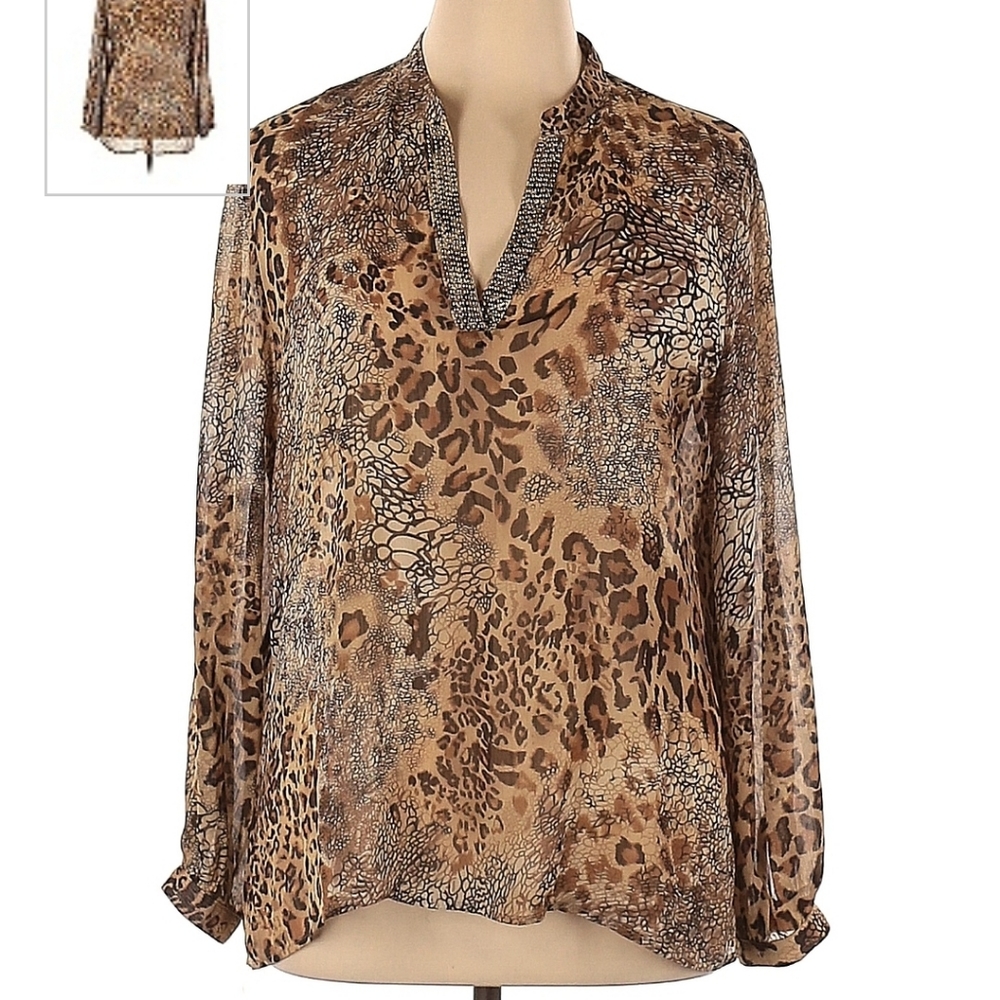 Roz & Ali Animal Print Long Sleeve Blouse 2 In 1 Pullover Womens 3X Embellished